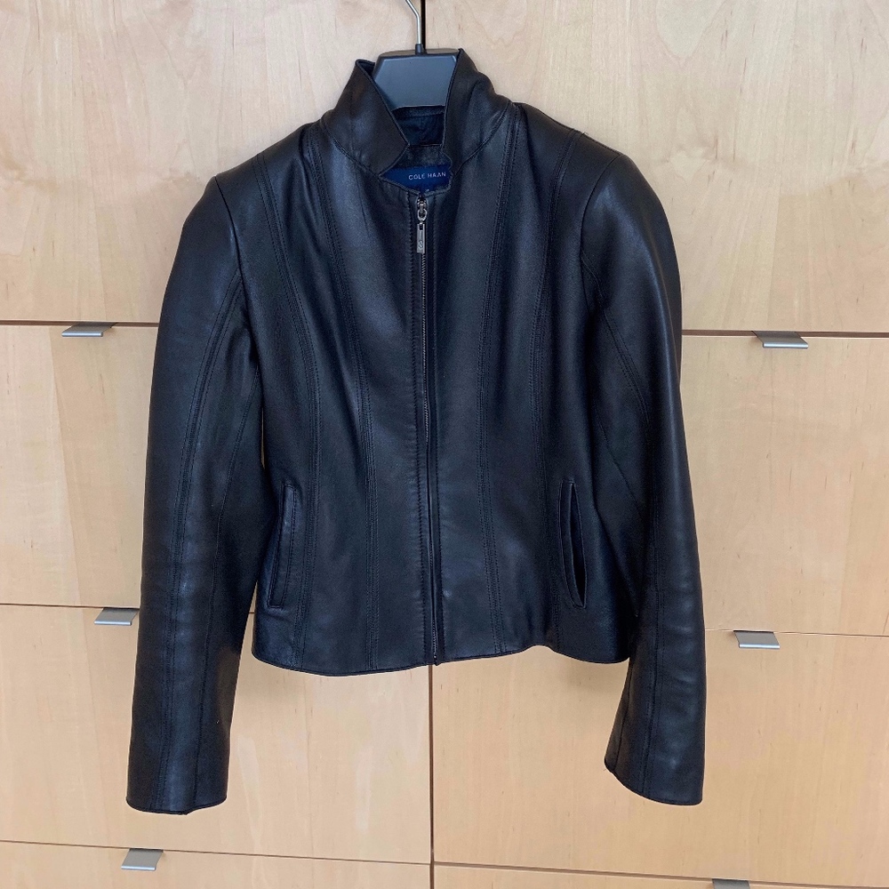Cole Haan Womens Black Leather Jacket